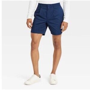 NWT~ Goodfellow & Co sz 30 Men's 7" Pleated Trouser Shorts Navy Poplin